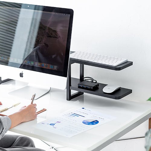 ディスプレイ裏収納ラック（モニタ裏収納ラック・棚・配線・ルーター・ちょい置き・幅100cm・2段・22インチ以上のモニター向け）