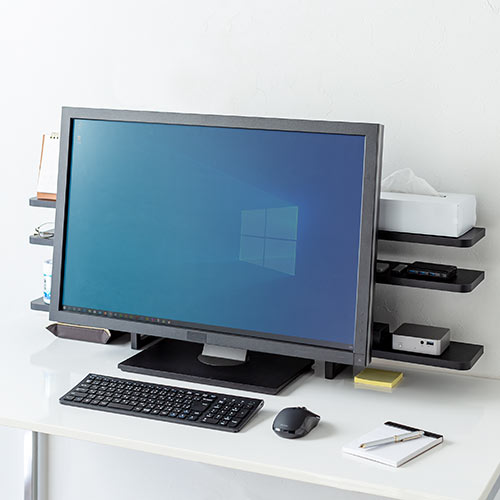 ディスプレイ裏収納ラック（モニタ裏収納ラック・棚・配線・ルーター・ちょい置き・幅100cm・3段・22インチ以上のモニター向け）