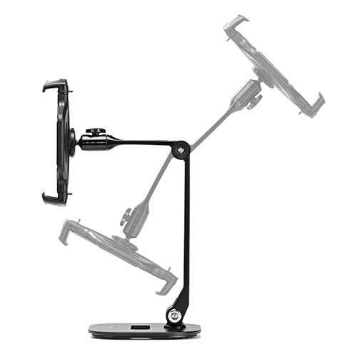 タブレットアームスタンド（6～13インチ対応・2関節・高さ調節・角度調整・回転可能・レジスタンド・ブラック）