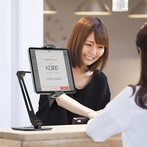 タブレットアームスタンド（6～13インチ対応・2関節・高さ調節・角度調整・回転可能・レジスタンド・ブラック）