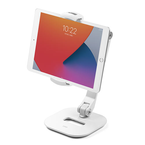 タブレットアームスタンド（6～13インチ対応・2関節・高さ調節・角度調整・回転可能・レジスタンド・ホワイト）