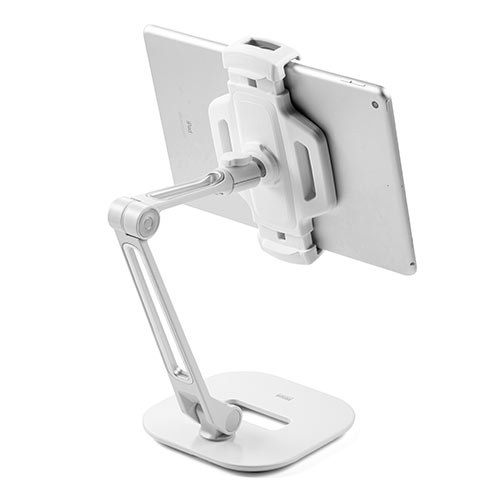 タブレットアームスタンド（6～13インチ対応・2関節・高さ調節・角度調整・回転可能・レジスタンド・ホワイト）