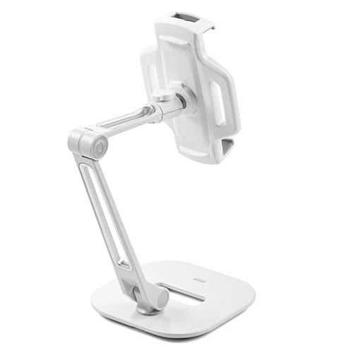 タブレットアームスタンド（6～13インチ対応・2関節・高さ調節・角度調整・回転可能・レジスタンド・ホワイト）