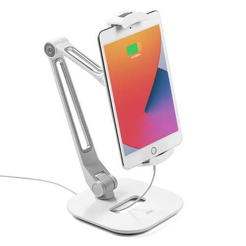タブレットアームスタンド（6～13インチ対応・2関節・高さ調節・角度調整・回転可能・レジスタンド・ホワイト）