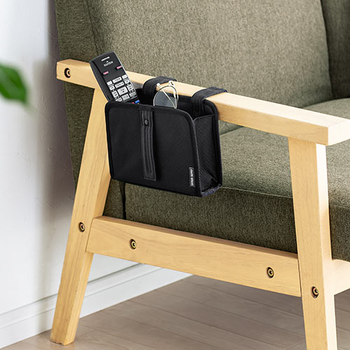 ディスプレイ裏収納背面ポケット（モニター裏収納・テレビ裏収納・ヘッドフォンフック・小物入れ・ブラック・Sサイズ）