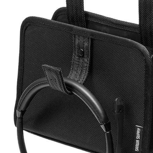 ディスプレイ裏収納背面ポケット（モニター裏収納・テレビ裏収納・ヘッドフォンフック・小物入れ・ブラック・Sサイズ）