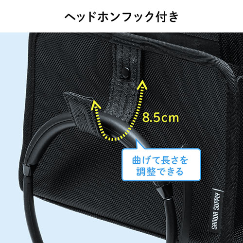 ディスプレイ裏収納背面ポケット（モニター裏収納・テレビ裏収納・ヘッドフォンフック・小物入れ・ブラック・Sサイズ）