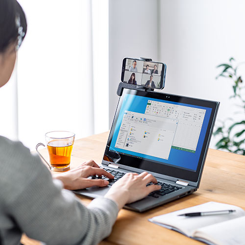 スマートフォン用ノートパソコンディスプレイホルダー(スマホスタンド・スマホホルダー・クランプ・角度調整・WEB会議)