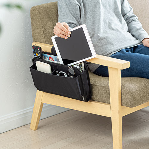 ディスプレイ裏収納背面ポケット（テレビ裏収納・モニター裏収納・A4収納対応・幅33.5cm・小物入れ・Lサイズ・ブラック）