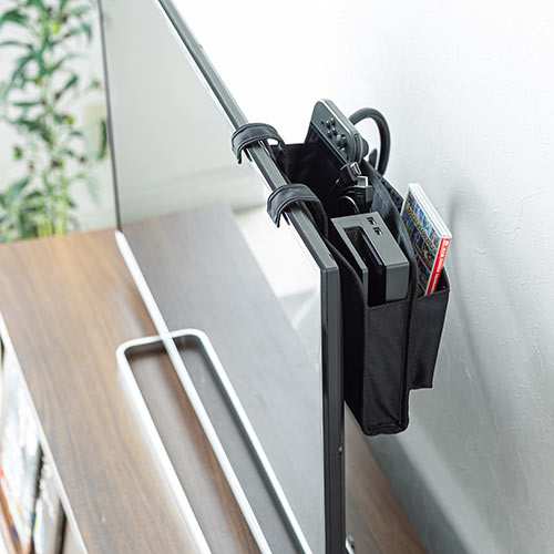 ディスプレイ裏収納背面ポケット（テレビ裏収納・モニター裏収納・A4収納対応・幅33.5cm・小物入れ・Lサイズ・ブラック）