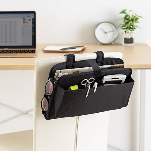 ディスプレイ裏収納背面ポケット（テレビ裏収納・モニター裏収納・A4収納対応・幅33.5cm・小物入れ・Lサイズ・ブラック）