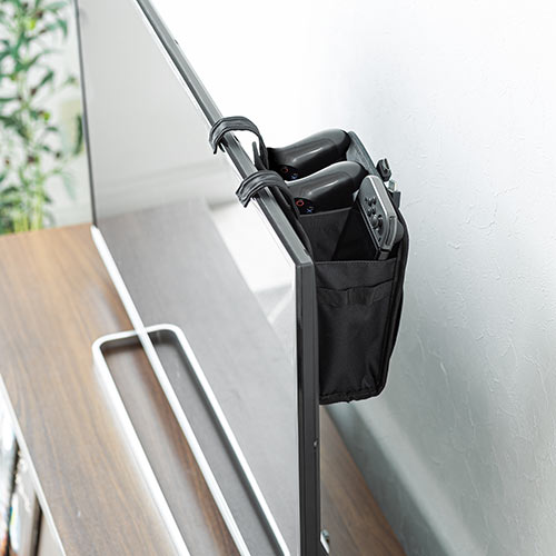 ディスプレイ裏収納背面ポケット（テレビ裏収納・モニター裏収納・幅21.5cm・小物入れ・Mサイズ・ブラック）