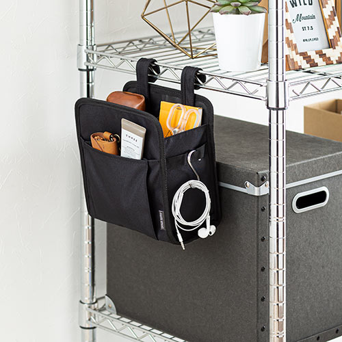 ディスプレイ裏収納背面ポケット（テレビ裏収納・モニター裏収納・幅21.5cm・小物入れ・Mサイズ・ブラック）