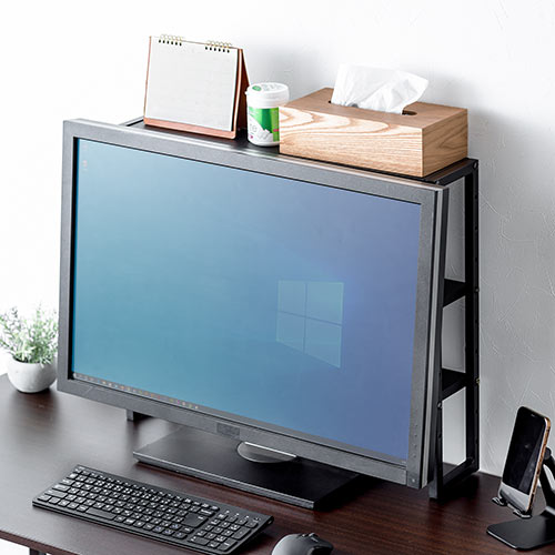 ディスプレイ裏収納ラック（モニター裏収納・棚・配線・ルーター・ちょい置き・幅60cm・高さ51cm・3段・22インチ以上向け）