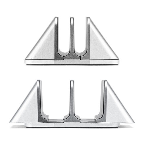 ノートパソコンスタンド（クラムシェルスタンド・2台収納・垂直・縦置き・幅調節可能・シルバー）