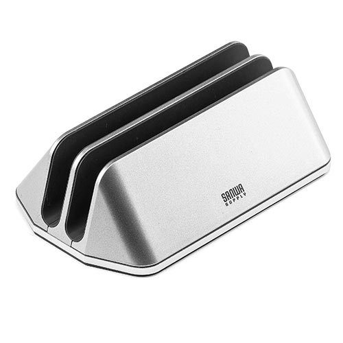 ノートパソコンスタンド（クラムシェルスタンド・2台収納・垂直・縦置き・幅調節可能・シルバー）