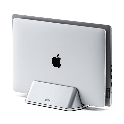 ノートパソコンスタンド（クラムシェルスタンド・2台収納・垂直・縦置き・幅調節可能・シルバー）