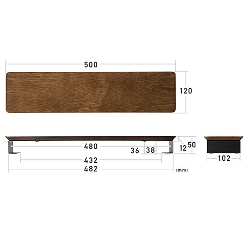 モニター下収納スタンド（幅50cm 奥行12cm 天然木 スチール製 小物置き台 机上ラック 机上台 机上整理 小物置き 飾り棚）