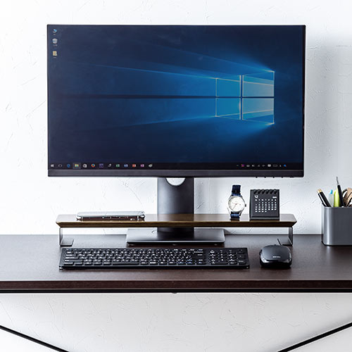 モニター下収納スタンド（幅50cm 奥行12cm 天然木 スチール製 小物置き台 机上ラック 机上台 机上整理 小物置き 飾り棚）