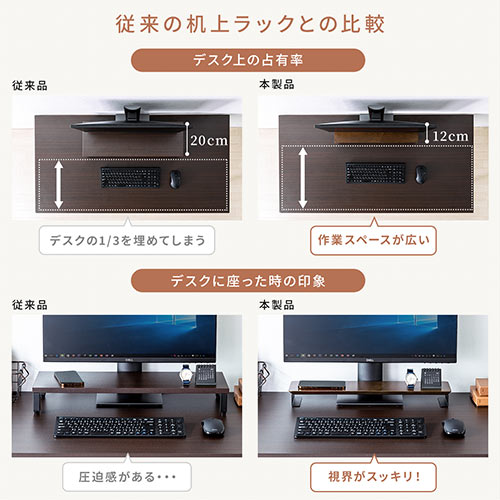 モニター下収納スタンド（幅50cm 奥行12cm 天然木 スチール製 小物置き台 机上ラック 机上台 机上整理 小物置き 飾り棚）