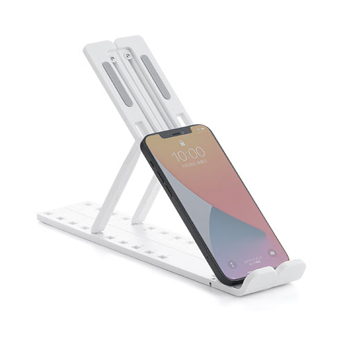 ノートパソコンスタンド 軽い 折りたたみ式 10段階 角度調整 斜め 放熱 姿勢改善 液タブ iPadスタンド ホワイト