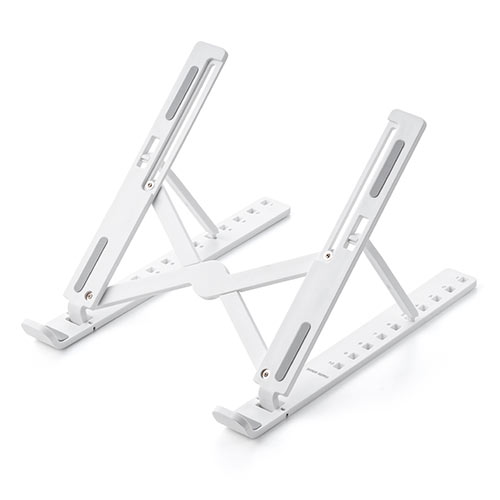 ノートパソコンスタンド 軽い 折りたたみ式 10段階 角度調整 斜め 放熱 姿勢改善 液タブ iPadスタンド ホワイト