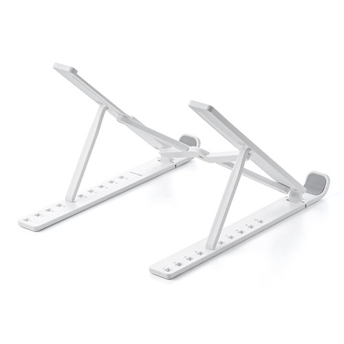 ノートパソコンスタンド 軽い 折りたたみ式 10段階 角度調整 斜め 放熱 姿勢改善 液タブ iPadスタンド ホワイト