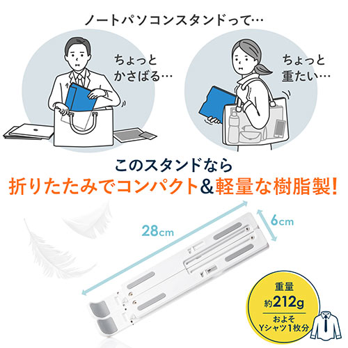 ノートパソコンスタンド 軽い 折りたたみ式 10段階 角度調整 斜め 放熱 姿勢改善 液タブ iPadスタンド ホワイト