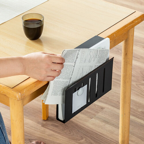 デスクサイド収納（デスク横収納・デスクサイドホルダー・デスクサイドポケット・クランプ式・後付け・拡張・スチール製・ノートパソコン・タブレット・書類・ブラック） STN068BK