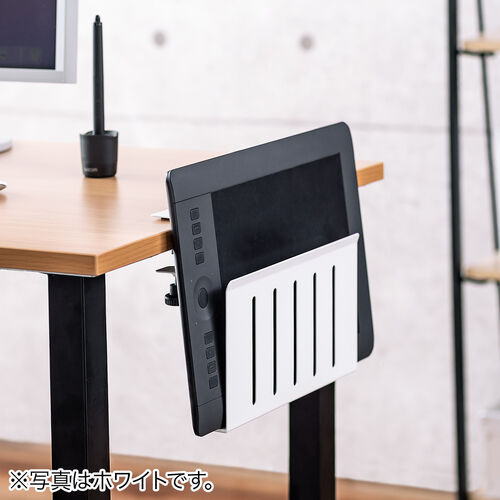 デスクサイド収納（デスク横収納・デスクサイドホルダー・デスクサイドポケット・クランプ式・後付け・拡張・スチール製・ノートパソコン・タブレット・書類・ブラック） STN068BK