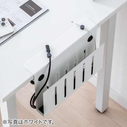 デスクサイド収納（デスク横収納・デスクサイドホルダー・デスクサイドポケット・クランプ式・後付け・拡張・スチール製・ノートパソコン・タブレット・書類・ブラック） STN068BK