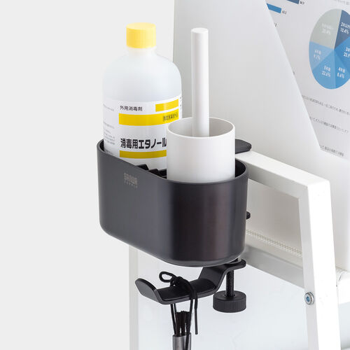 小物入れ付きバッグハンガー（クランプ式・バッグホルダー ・カップホルダー・スマホ収納・小物収納・ブラック）