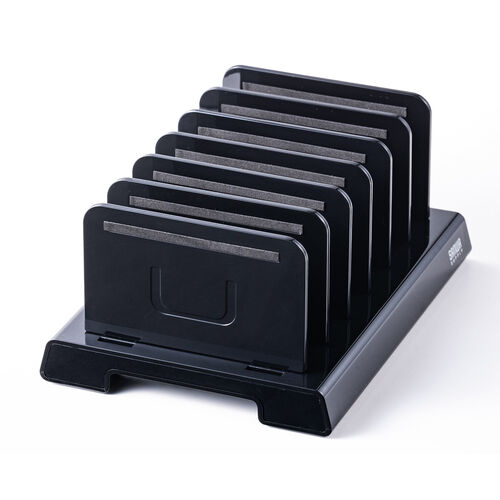 タブレット・スマートフォン用スタンド（整理整頓グッズ・10台収納・連結可能・ブラック）