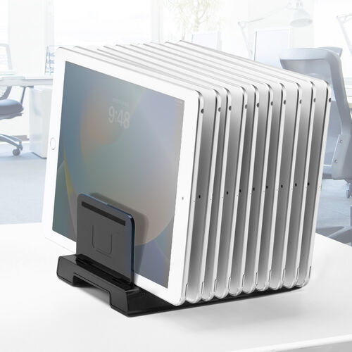 タブレット・スマートフォン用スタンド（整理整頓グッズ・10台収納・連結可能・ブラック）