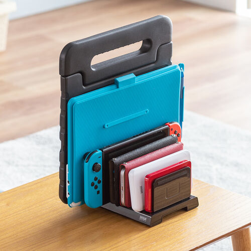 タブレット・スマートフォン用スタンド（整理整頓グッズ・10台収納・連結可能・ブラック）