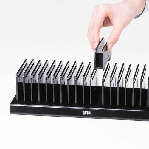 タブレット・スマートフォン用スタンド（整理整頓グッズ・10台収納・連結可能・ブラック）