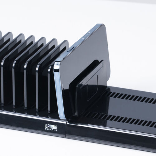 タブレット・スマートフォン用スタンド（整理整頓グッズ・10台収納・連結可能・ブラック）