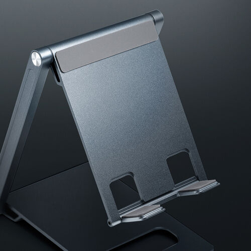 モバイルスタンド（折りたたみ式・超薄型9mm・アルミ製・冷却・無段階角度調整・持ち運び・タブレットスタンド・スマホスタンド）