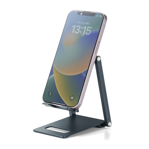 モバイルスタンド（折りたたみ式・超薄型9mm・アルミ製・冷却・無段階角度調整・持ち運び・タブレットスタンド・スマホスタンド）