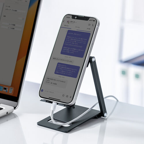 モバイルスタンド（折りたたみ式・超薄型9mm・アルミ製・冷却・無段階角度調整・持ち運び・タブレットスタンド・スマホスタンド）