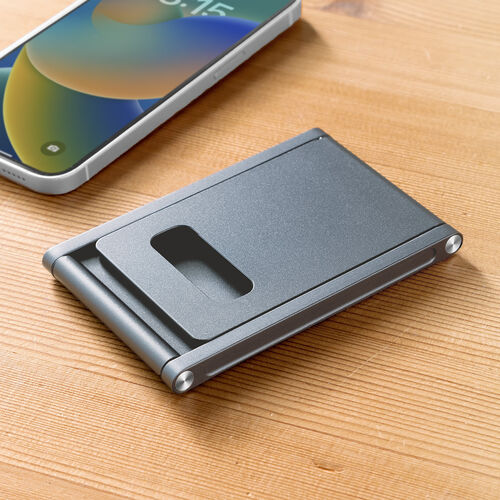 モバイルスタンド（折りたたみ式・超薄型9mm・アルミ製・冷却・無段階角度調整・持ち運び・タブレットスタンド・スマホスタンド）