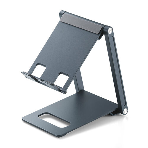 モバイルスタンド（折りたたみ式・超薄型9mm・アルミ製・冷却・無段階角度調整・持ち運び・タブレットスタンド・スマホスタンド）