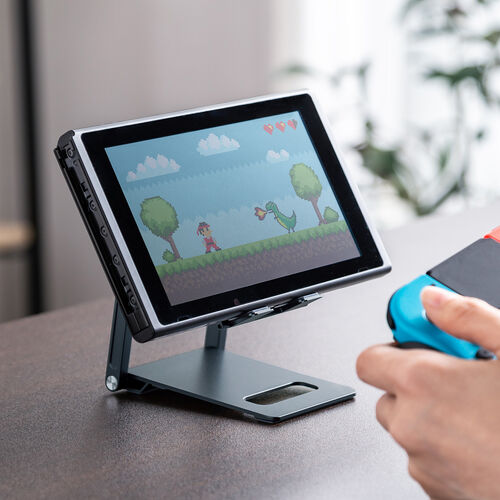 モバイルスタンド（折りたたみ式・超薄型9mm・アルミ製・冷却・無段階角度調整・持ち運び・タブレットスタンド・スマホスタンド）