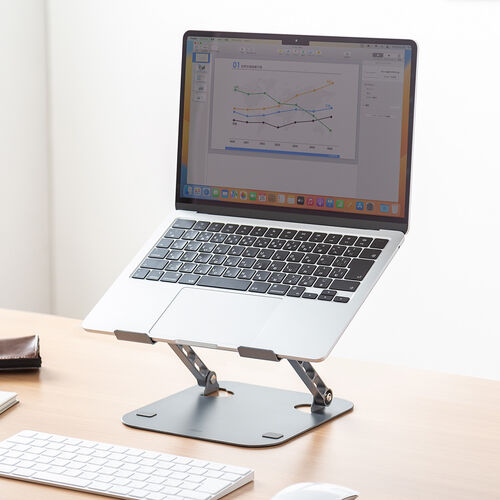 ノートパソコンスタンド（角度・高さ無段階調整タイプ・折りたたみ可能・姿勢改善・タブレットスタンド・スチール製・マグネット製品対応）