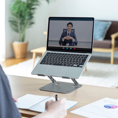 ノートパソコンスタンド（角度・高さ無段階調整タイプ・折りたたみ可能・姿勢改善・タブレットスタンド・スチール製・マグネット製品対応）