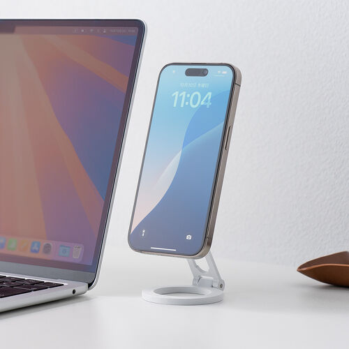 スマホスタンド（MagSafe対応・両面マグネット・携帯リング・折りたたみ・スマホホルダー・360度調整・片手操作・磁気吸着・iPhone/Android・メタルリング付属・ホワイト）