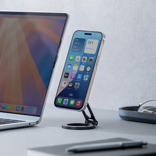 MagSafe対応スマホスタンド（両面マグネット・携帯リング・折りたたみ・スマホホルダー・360度調整・片手操作・磁気吸着・iPhone・Android・メタルリング付属）
