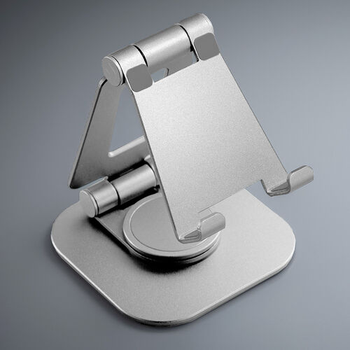 スマホスタンド（回転・折りたたみ・アルミ製・無段階・角度調整・2関節・スマートフォンスタンド・Switch・シルバー）