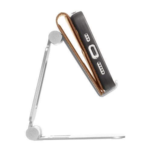 スマホスタンド（回転・折りたたみ・アルミ製・無段階・角度調整・2関節・スマートフォンスタンド・Switch・シルバー）