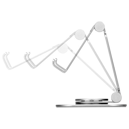 スマホスタンド（回転・折りたたみ・アルミ製・無段階・角度調整・2関節・スマートフォンスタンド・Switch・シルバー）